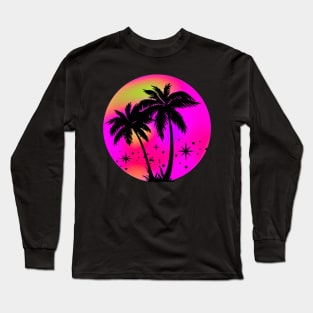 Vaporwave Palm Trees: 80's, 90's Hot Pink, Purple, And Yellow Retro Vintage Sunset Tropical Vaporwave Long Sleeve T-Shirt